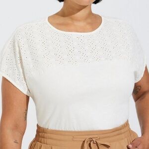 Cotton Eyelet Inset Dolman Short Sleeve Tee